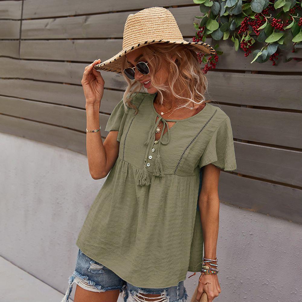 Tie Neck Flowy Sleeve Blouse - Image 9