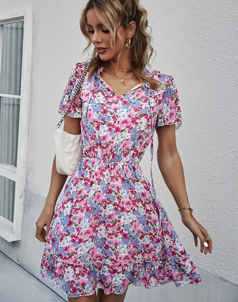 Tie Neck Flutter Sleeve Dress - Image 10