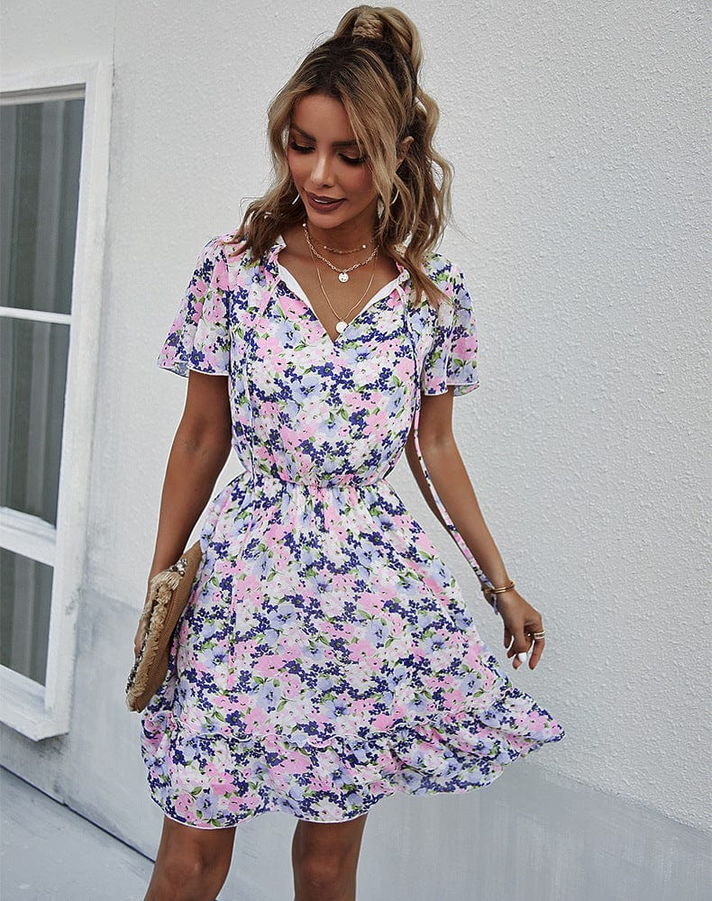 Tie Neck Flutter Sleeve Dress - Image 11