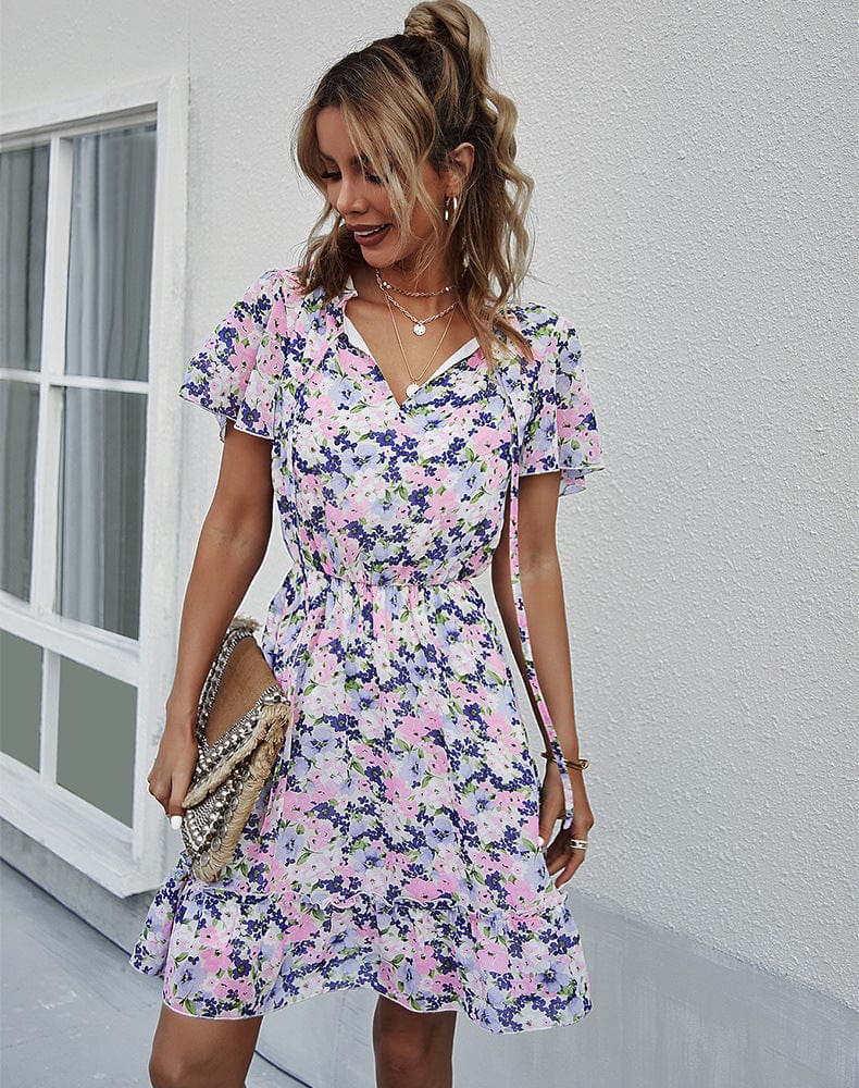 Tie Neck Flutter Sleeve Dress - Image 14