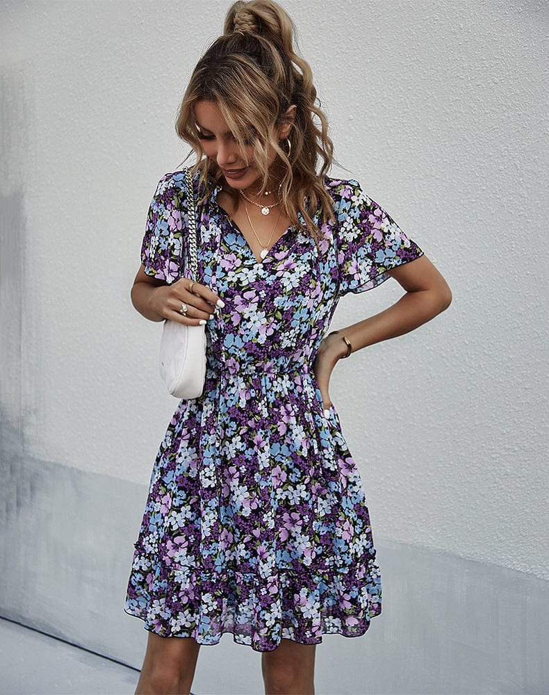 Tie Neck Flutter Sleeve Dress - Image 2