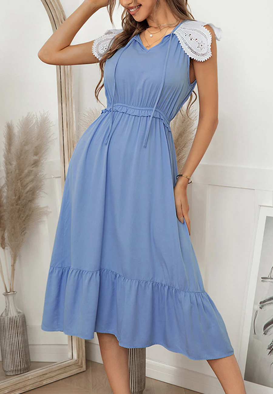 Tie Neck Lace Sleeve Dress - Image 10