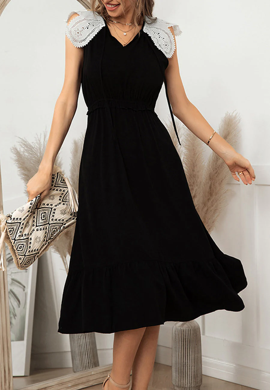 Tie Neck Lace Sleeve Dress - Image 3