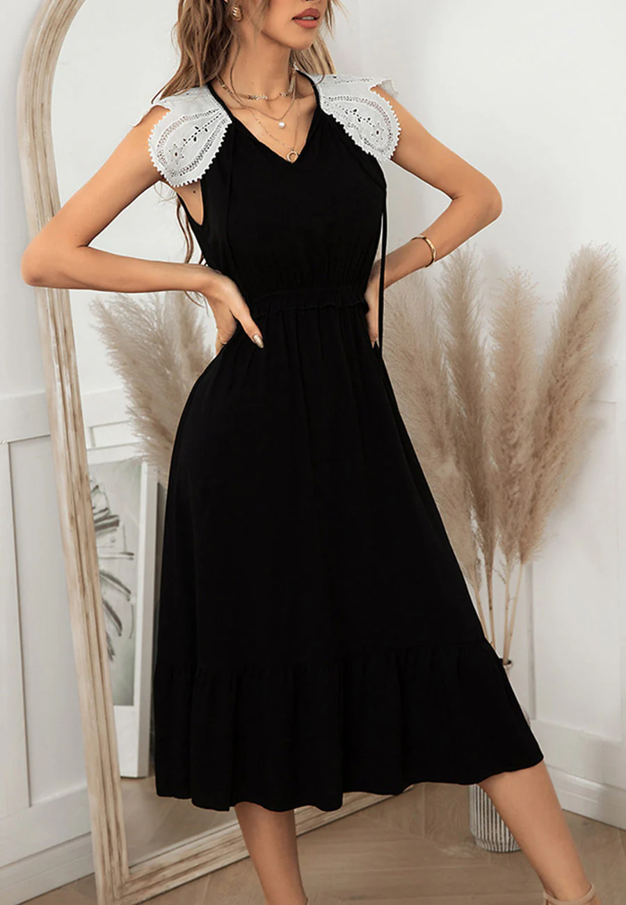 Tie Neck Lace Sleeve Dress - Image 4