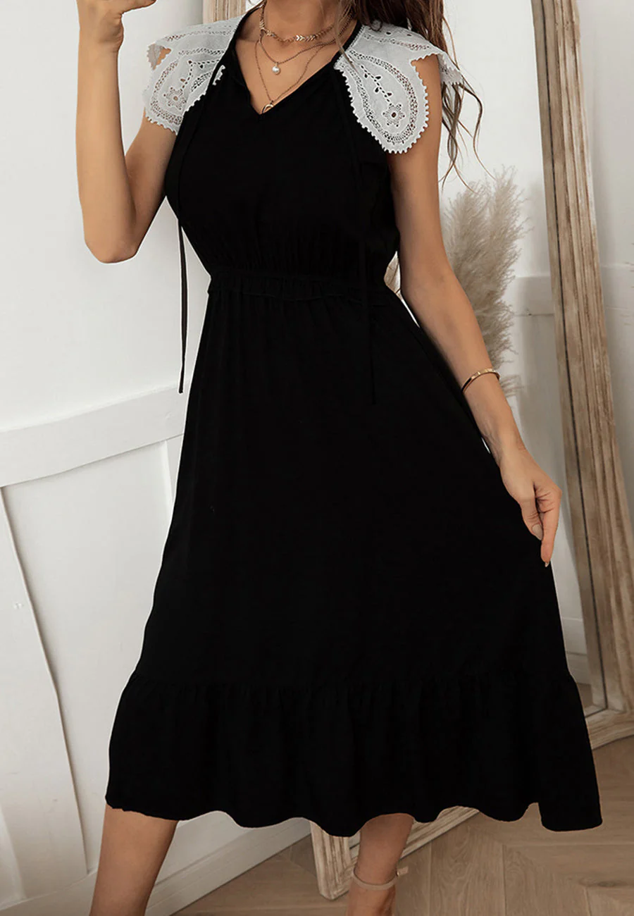 Tie Neck Lace Sleeve Dress - Image 5