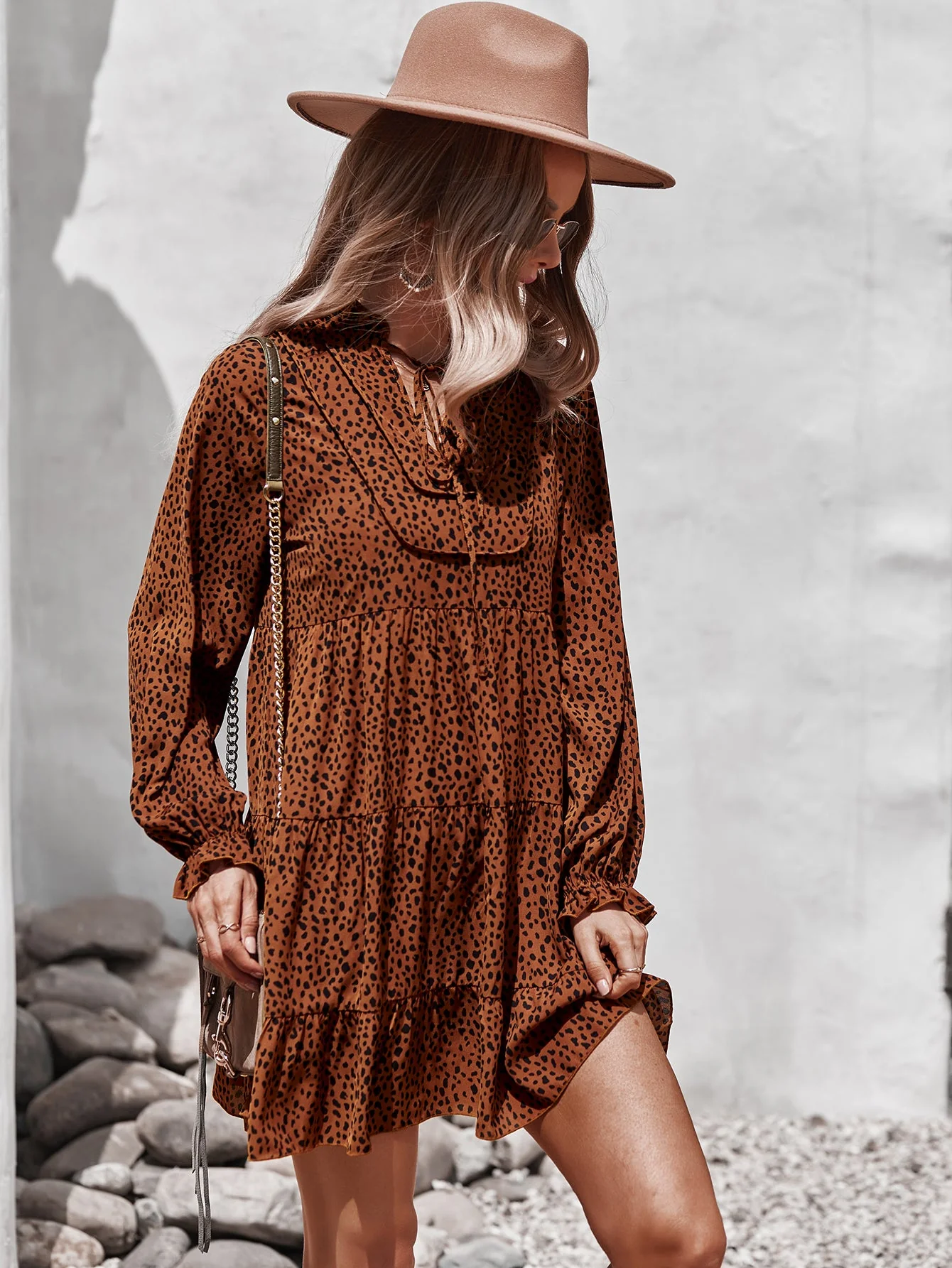 Tie Neck Layered Front Dress - Image 11