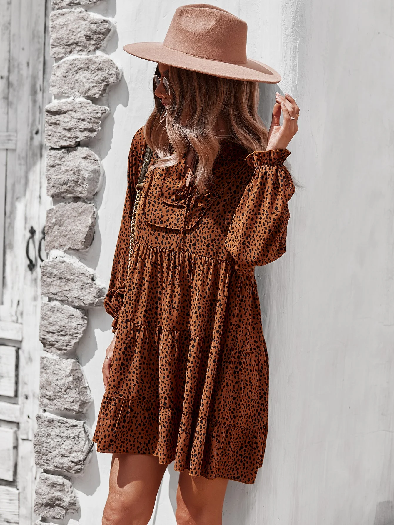 Tie Neck Layered Front Dress - Image 19