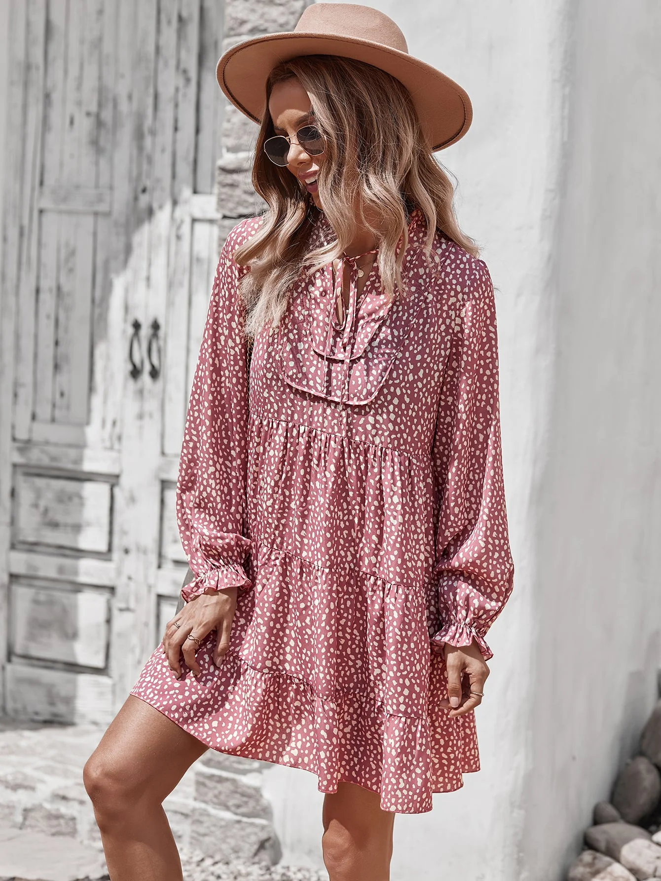 Tie Neck Layered Front Dress - Image 20