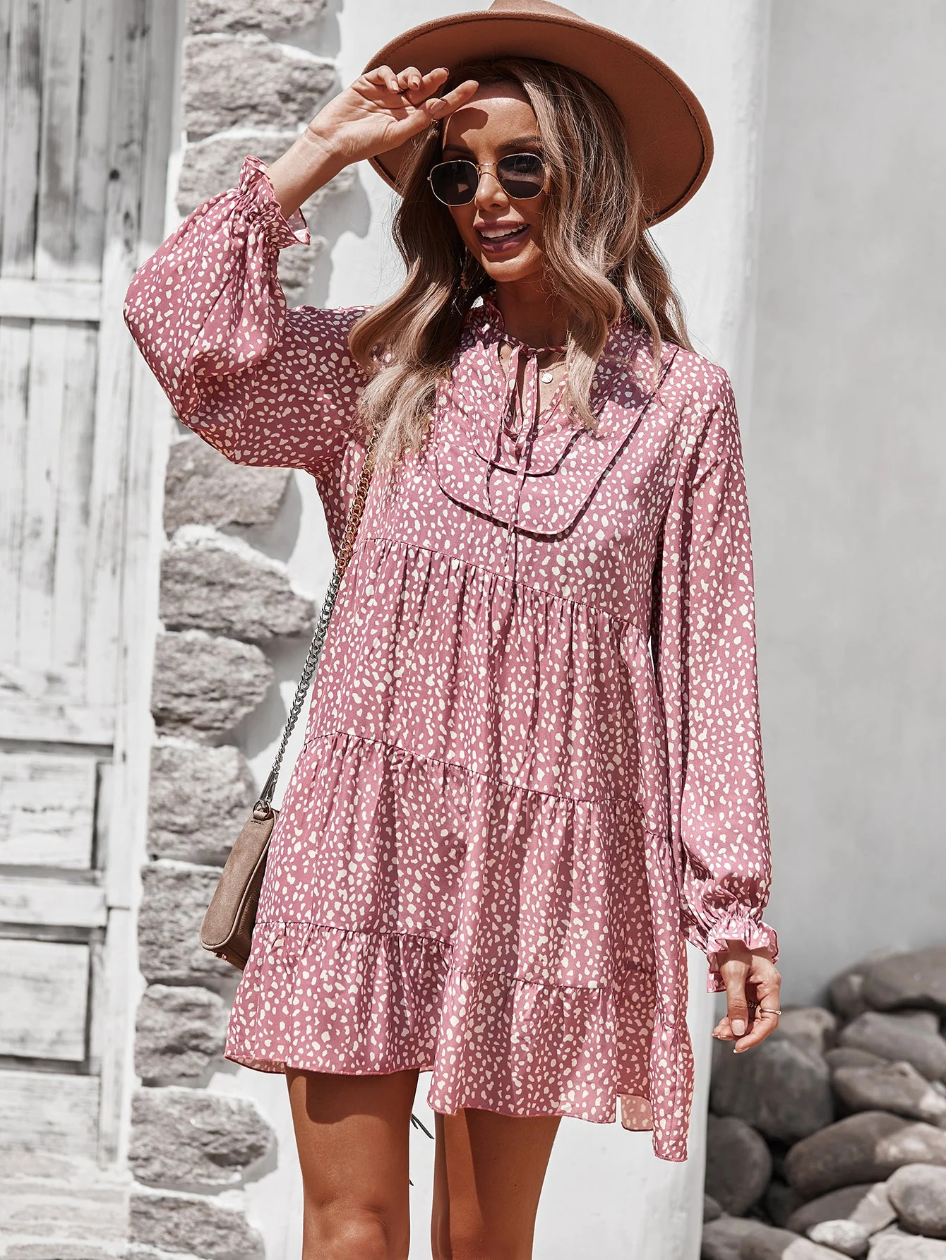Tie Neck Layered Front Dress - Image 8