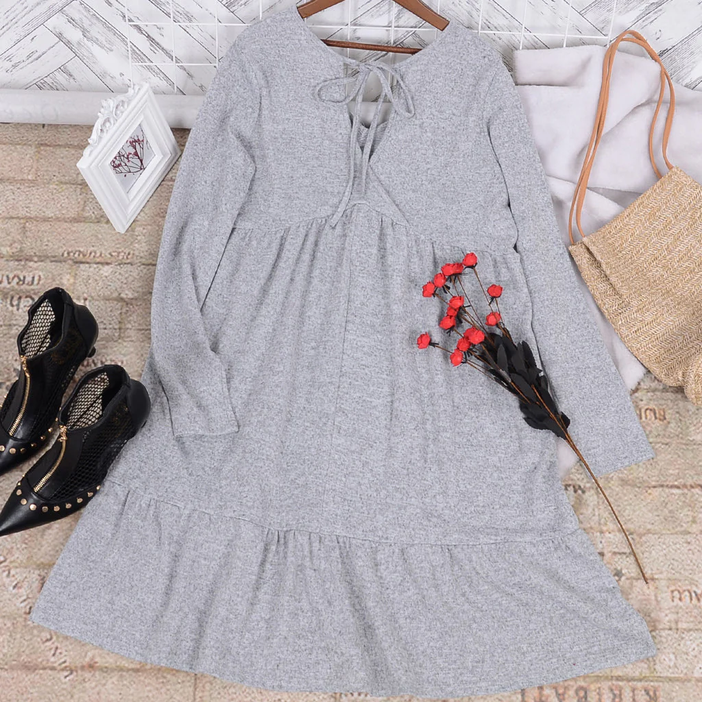 Tie Neck Long Sleeve Dress - Image 3