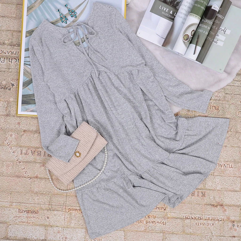 Tie Neck Long Sleeve Dress - Image 4