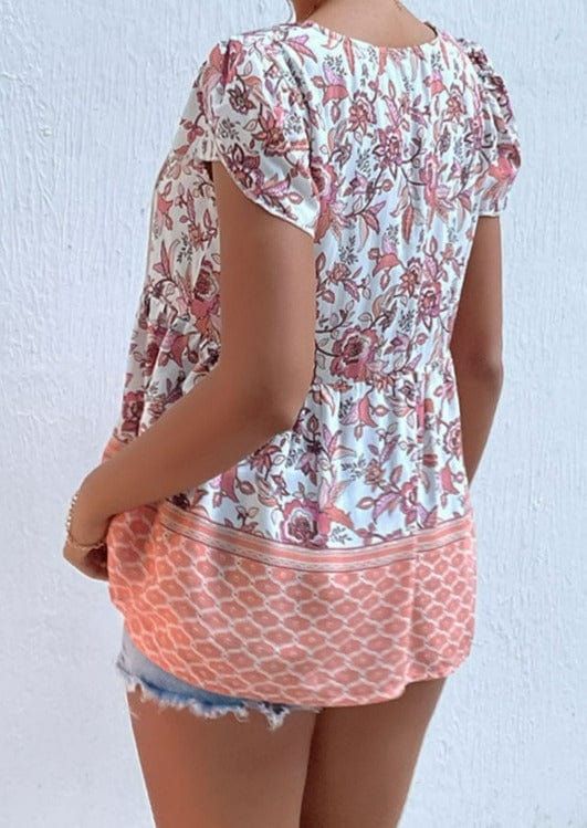 Tie Neck Peplum Boho Blouse - Image 2