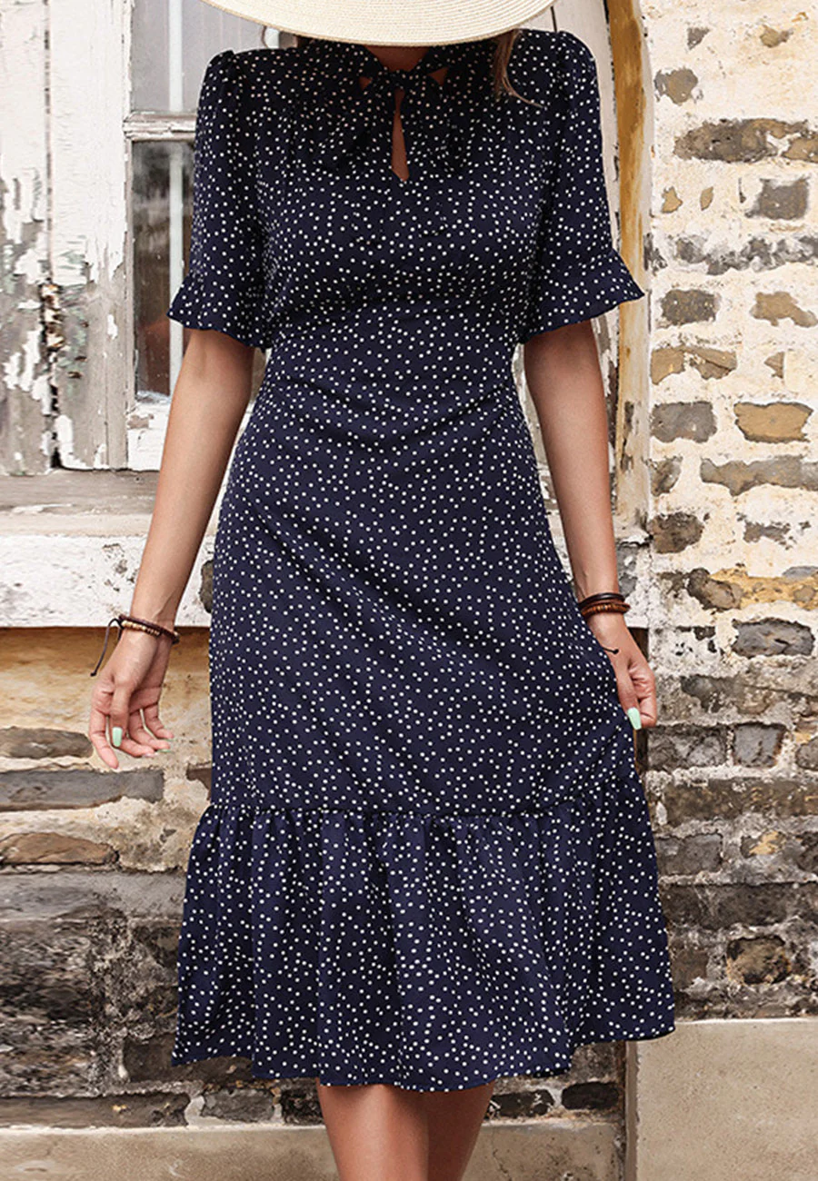 Tie Neck Polka Dot Dress