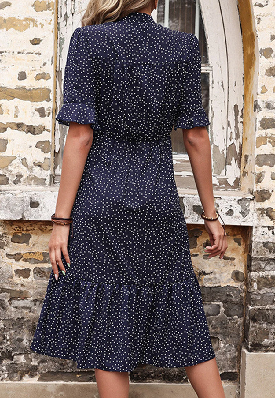 Tie Neck Polka Dot Dress - Image 4