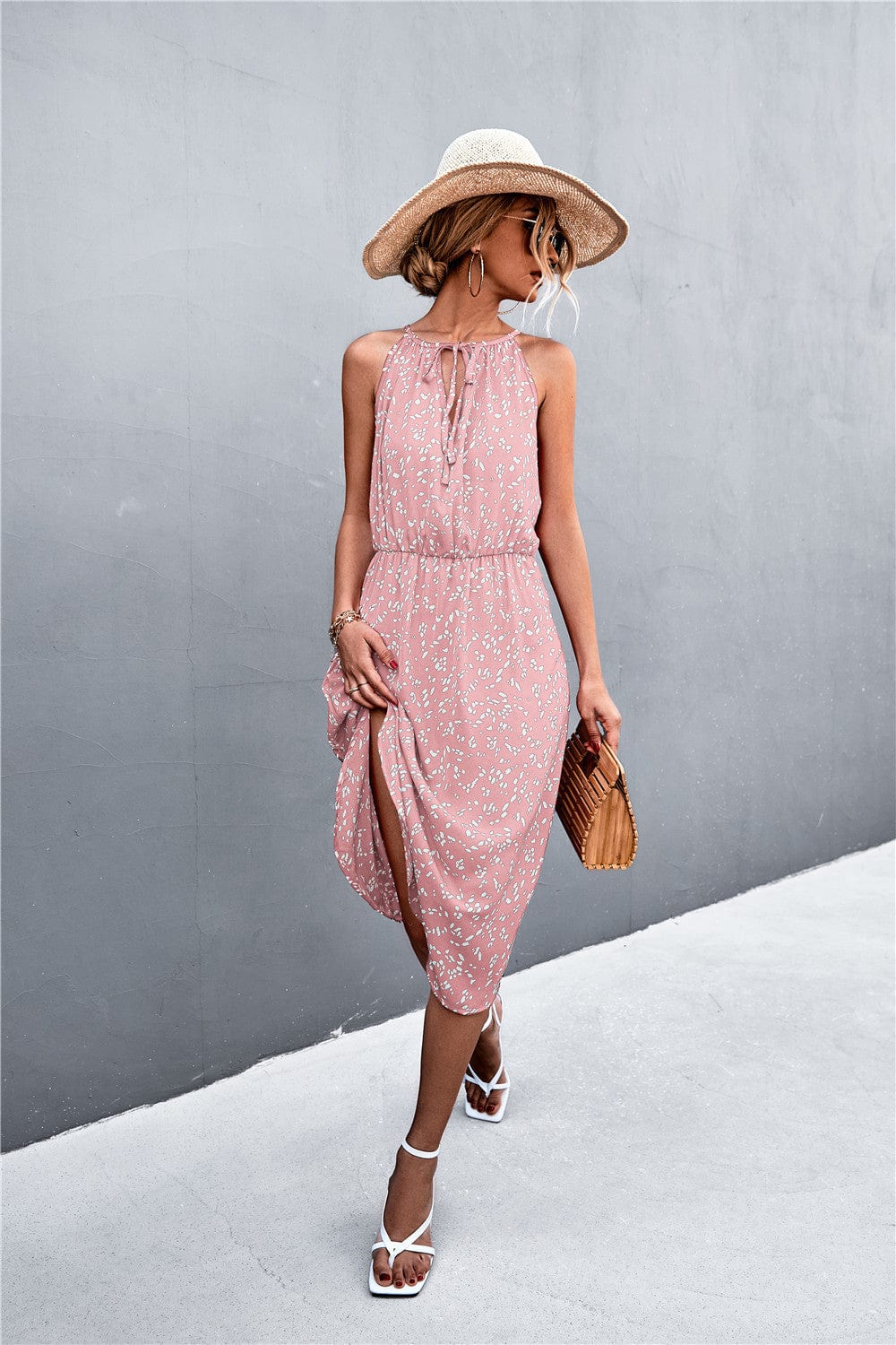 Tie Neck Printed Spring Dress - Image 9