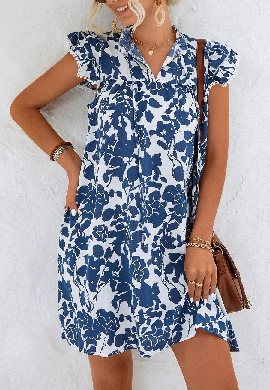 Tie Neck Ruffle Cap Sleeve Dress - Image 8