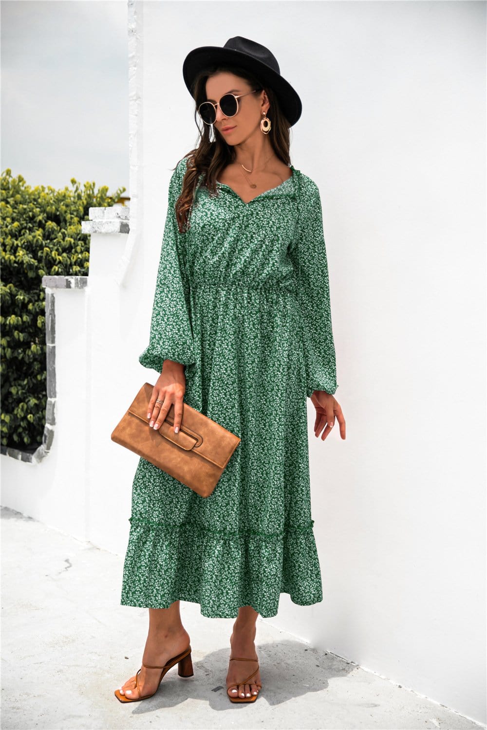 Tie Neck Ruffle Hem Dress - Image 10