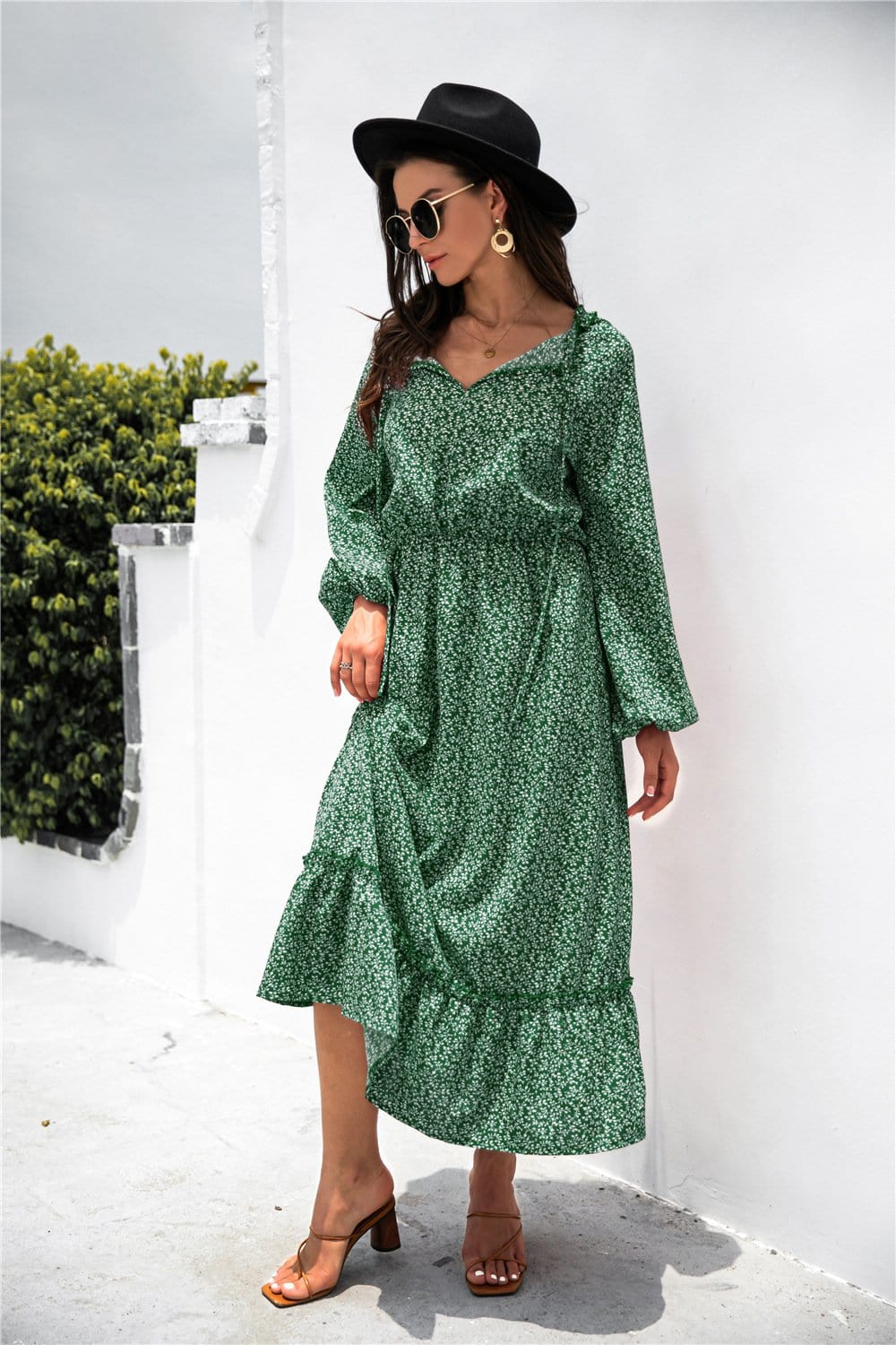 Tie Neck Ruffle Hem Dress - Image 11