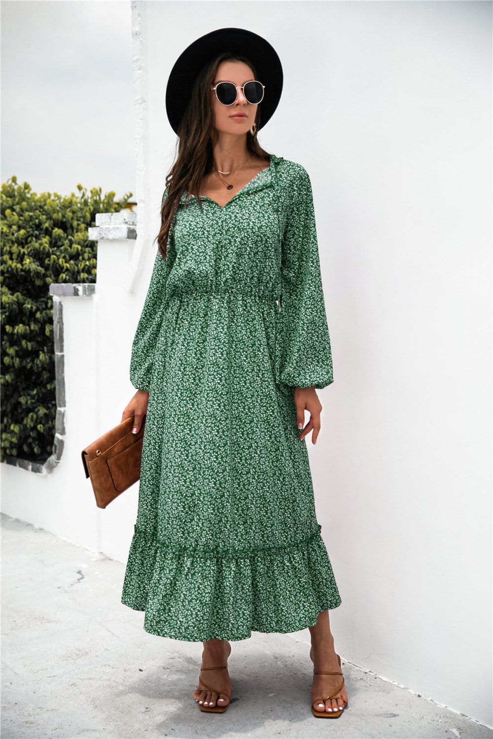 Tie Neck Ruffle Hem Dress - Image 12