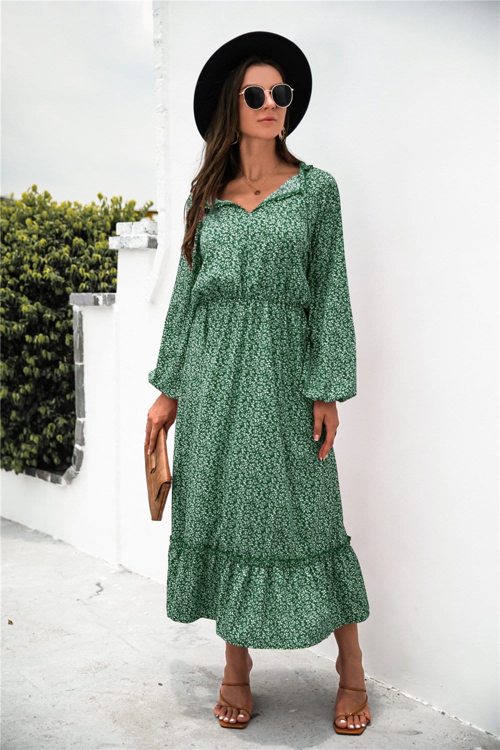 Tie Neck Ruffle Hem Dress - Image 13