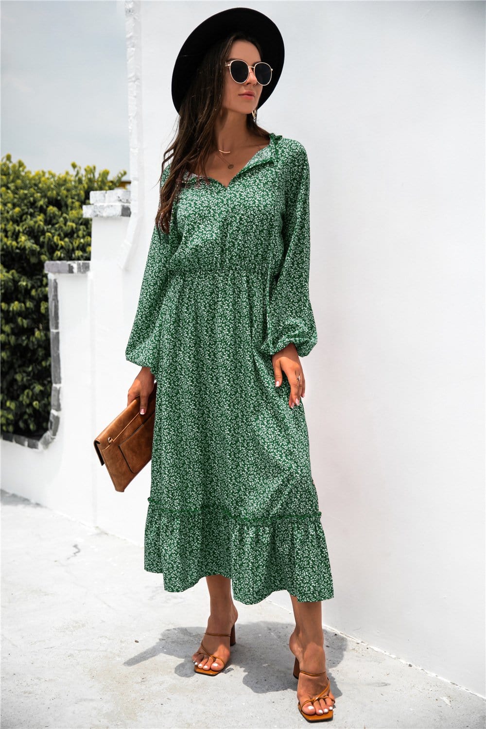 Tie Neck Ruffle Hem Dress - Image 14