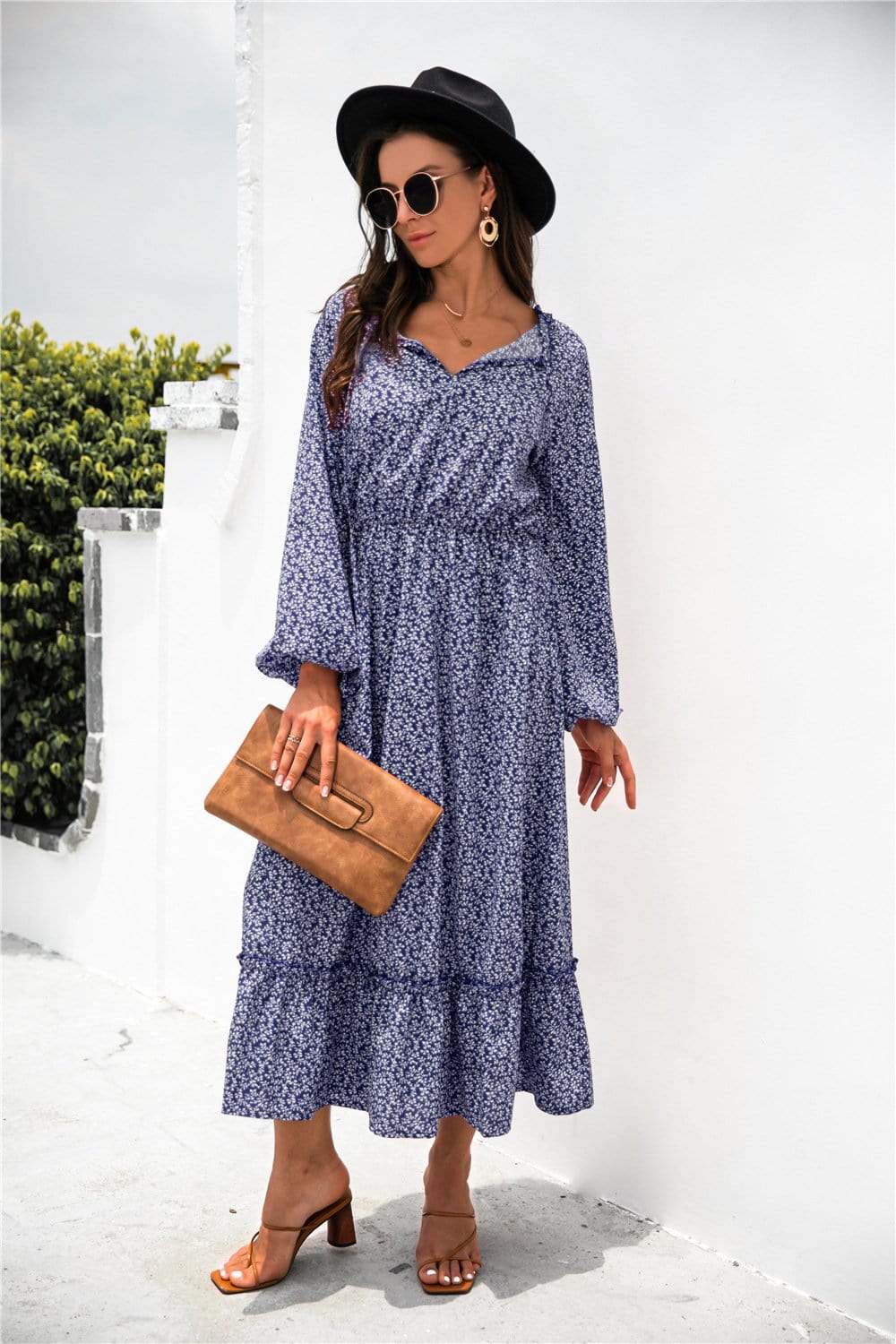 Tie Neck Ruffle Hem Dress - Image 16
