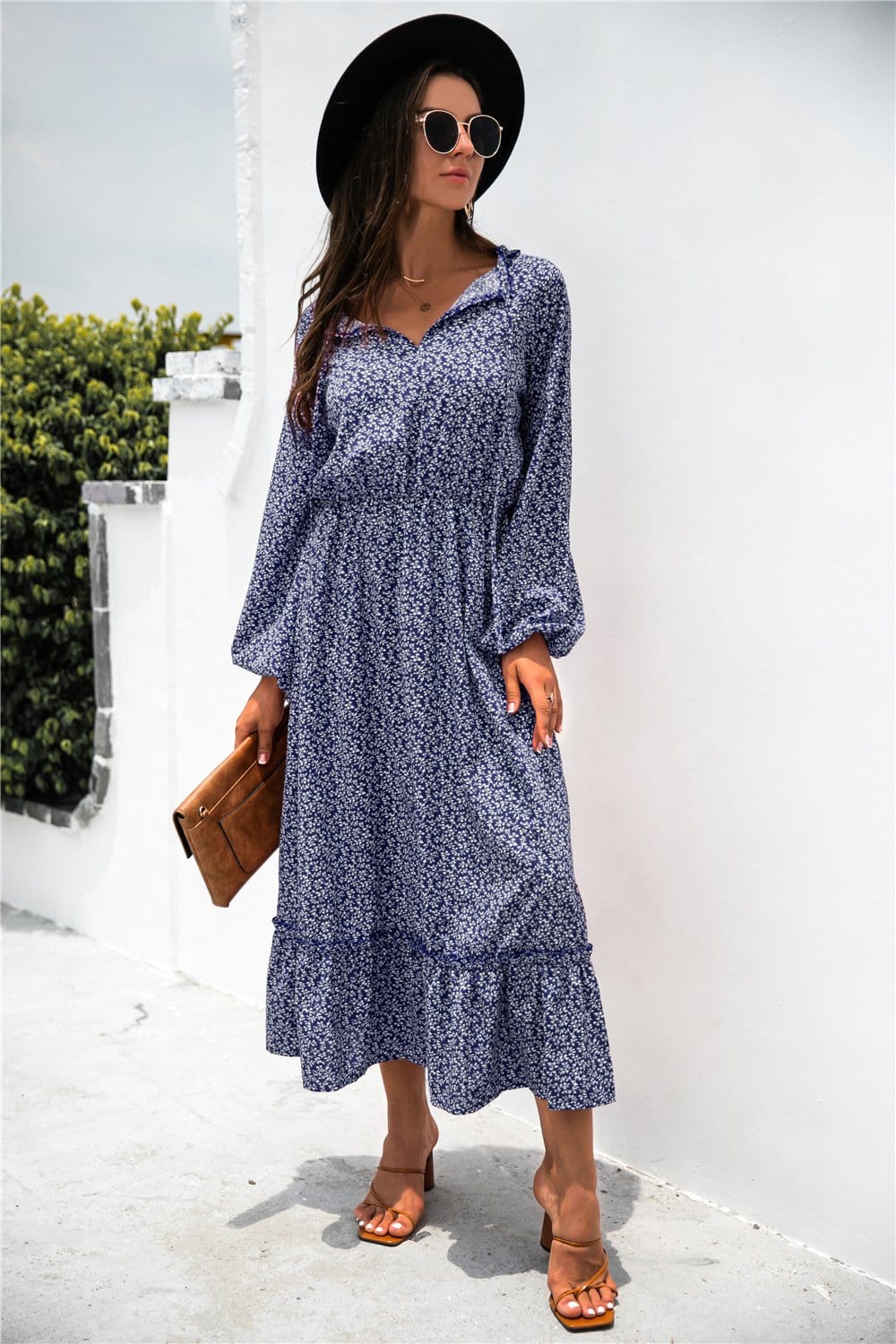 Tie Neck Ruffle Hem Dress - Image 17