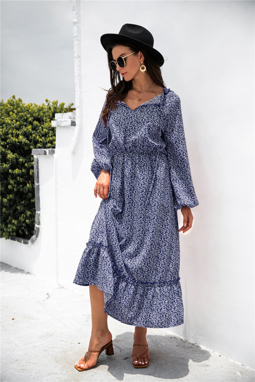 Tie Neck Ruffle Hem Dress - Image 18