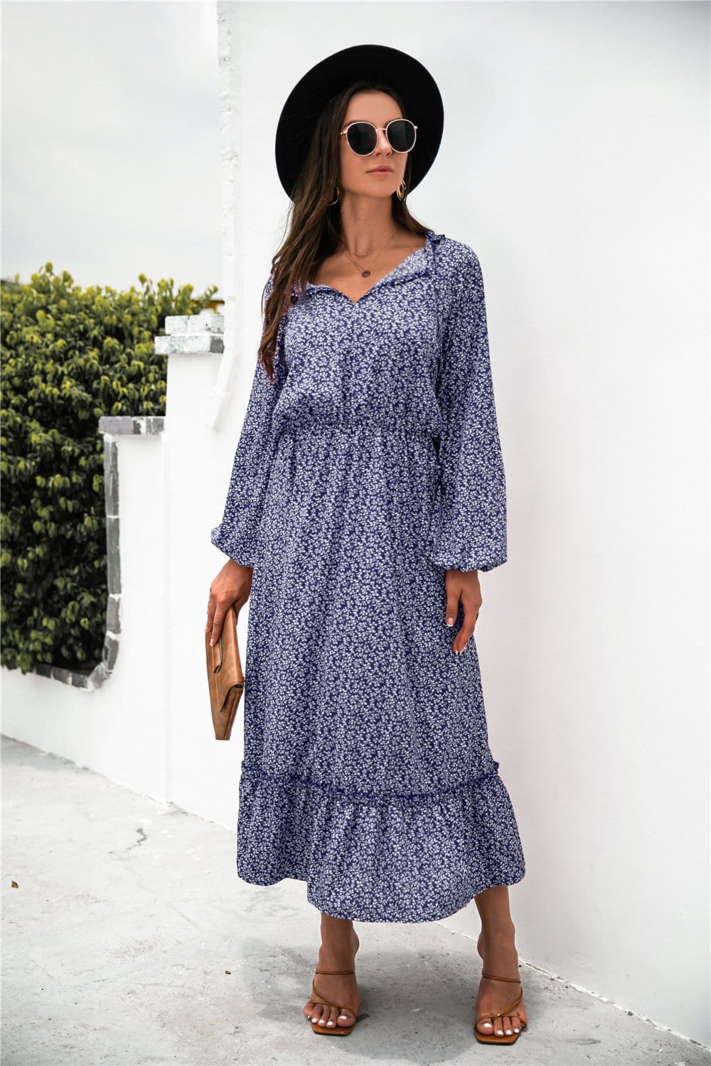 Tie Neck Ruffle Hem Dress - Image 19