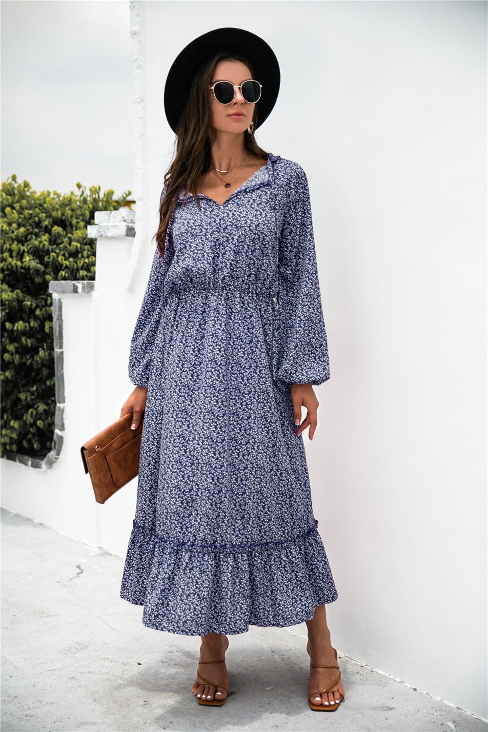 Tie Neck Ruffle Hem Dress - Image 2