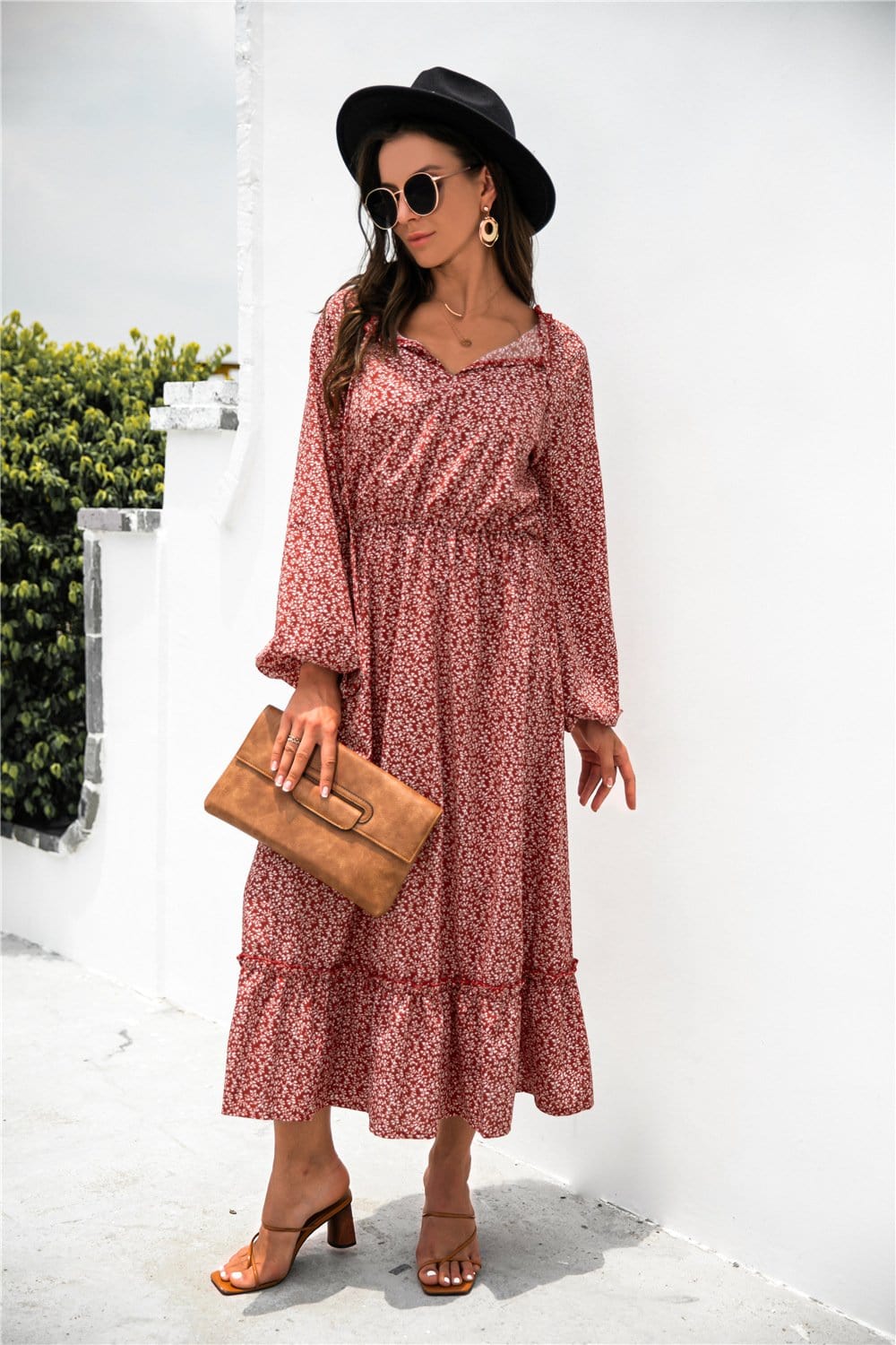 Tie Neck Ruffle Hem Dress - Image 3