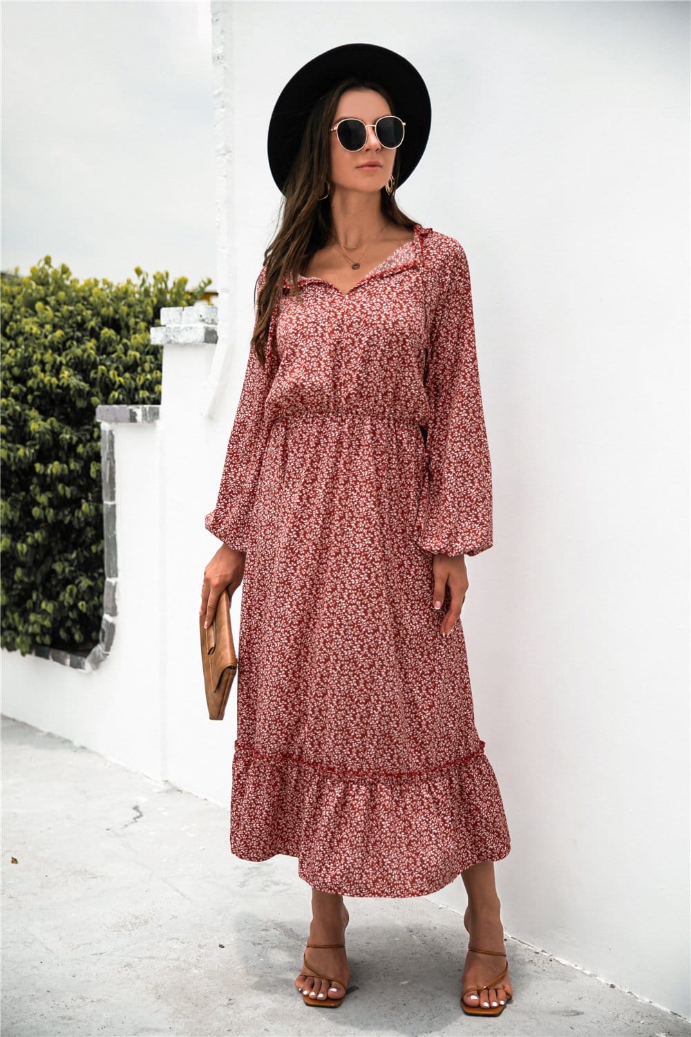 Tie Neck Ruffle Hem Dress - Image 4