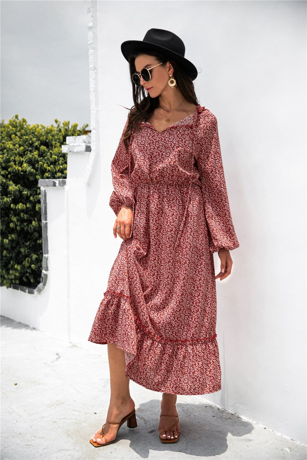 Tie Neck Ruffle Hem Dress - Image 5