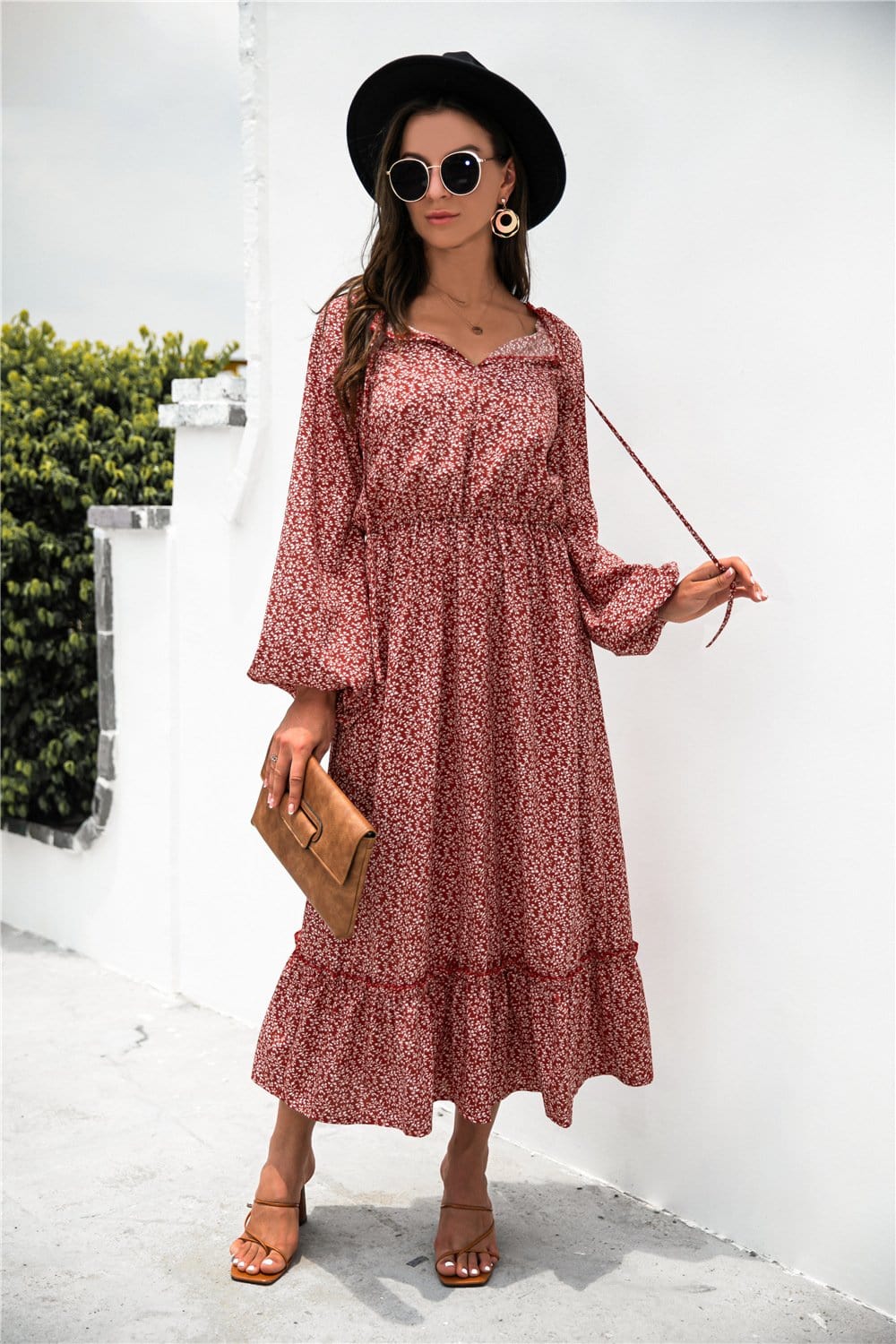 Tie Neck Ruffle Hem Dress - Image 6