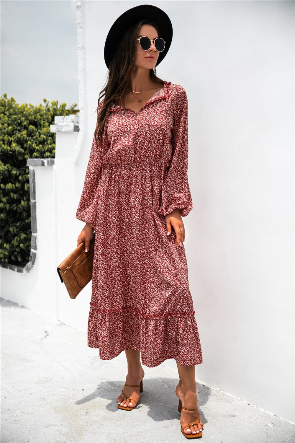 Tie Neck Ruffle Hem Dress - Image 7