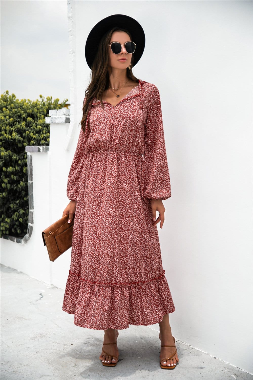 Tie Neck Ruffle Hem Dress - Image 8