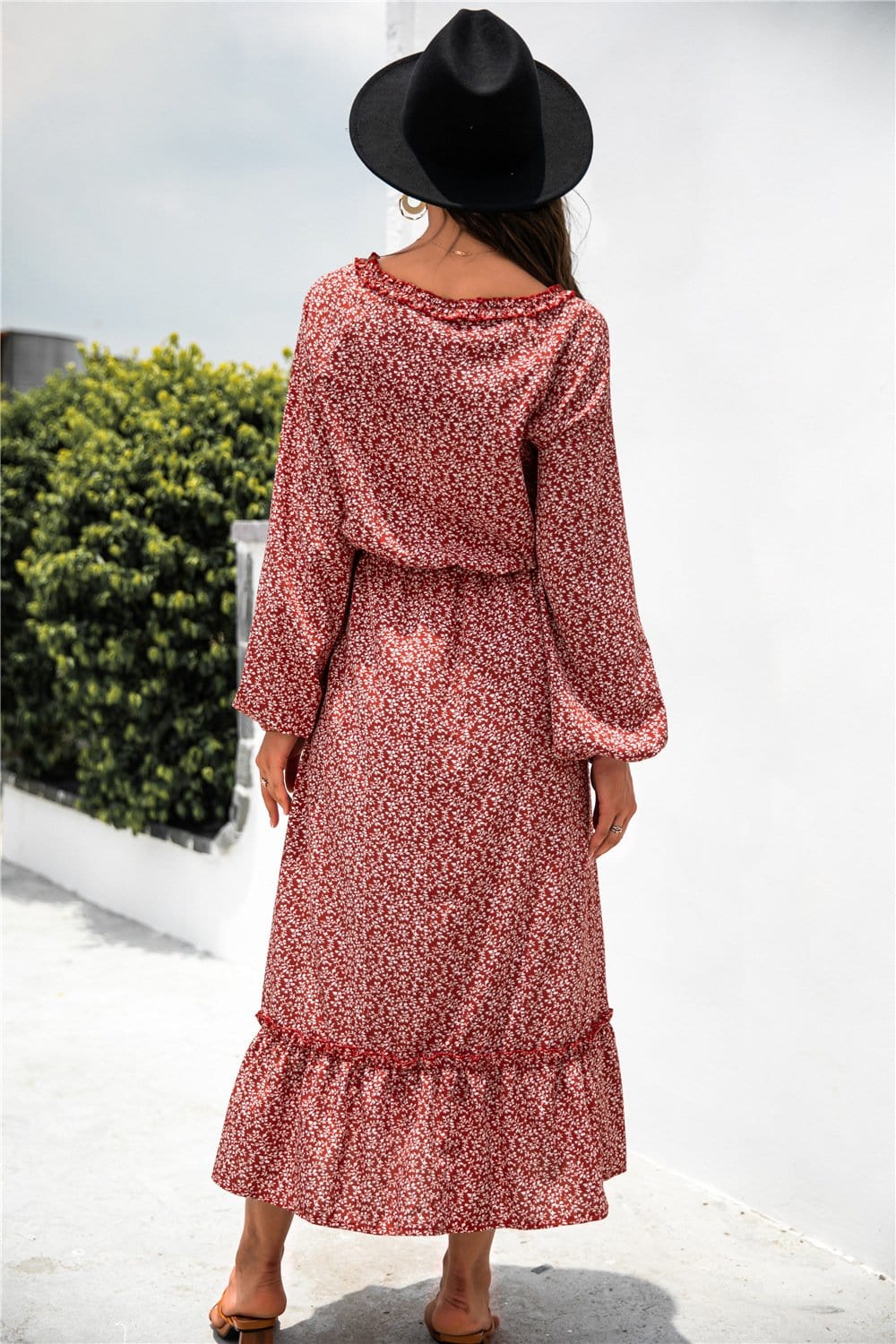 Tie Neck Ruffle Hem Dress - Image 9