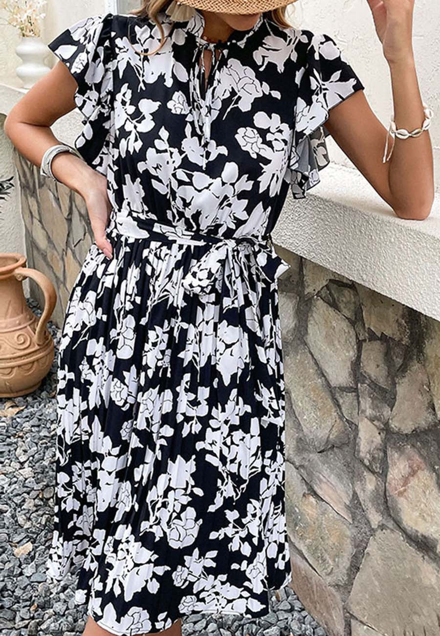 Tie Neck Ruffle Sleeve Dress - Image 4