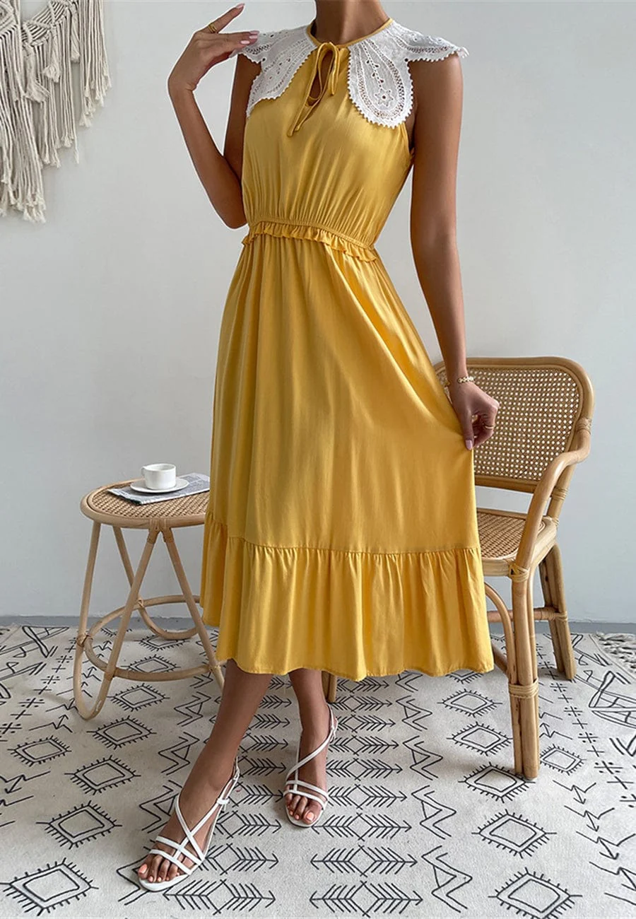 Tie Neck Scallop Lace Dress - Image 13