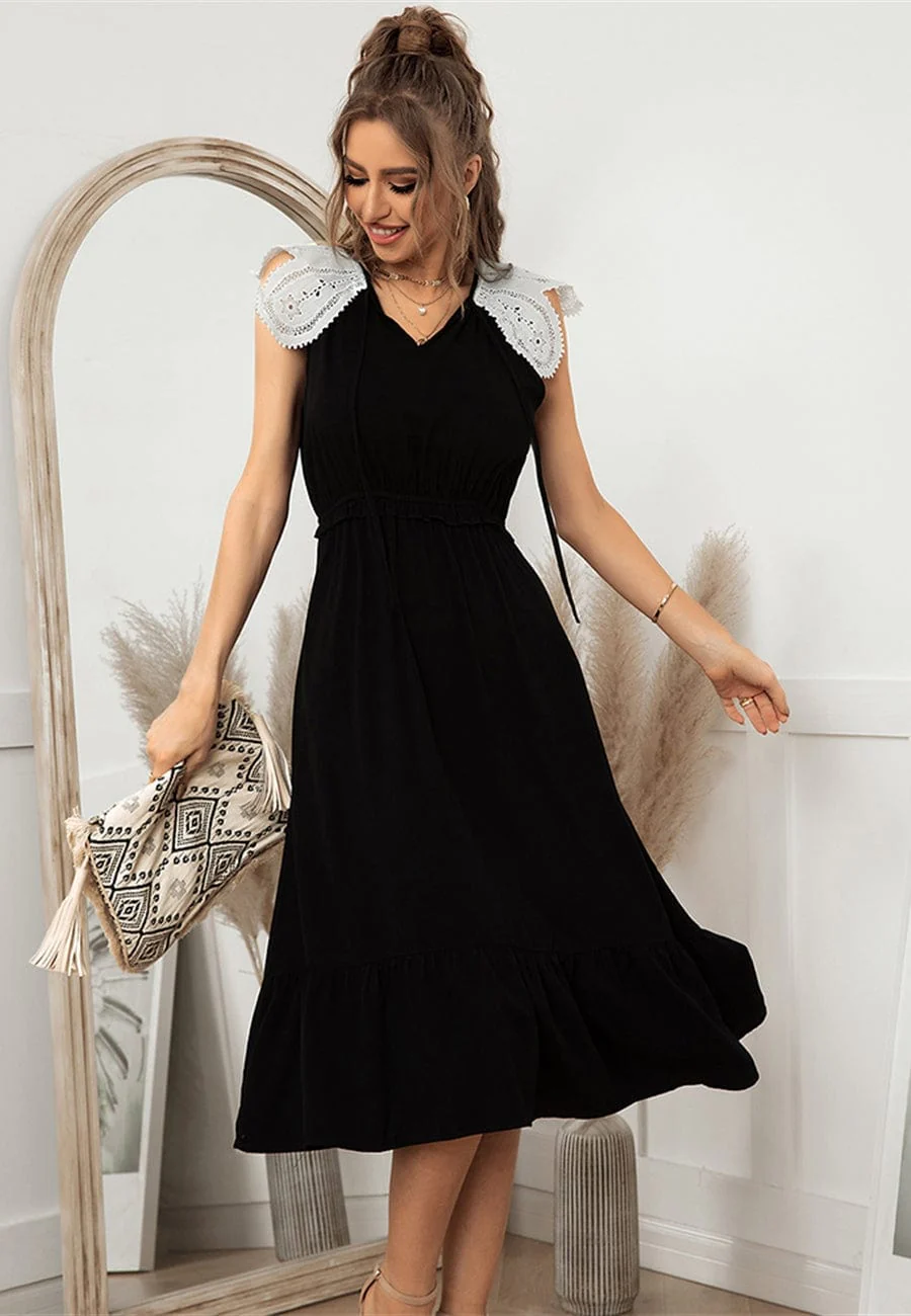 Tie Neck Scallop Lace Dress - Image 2