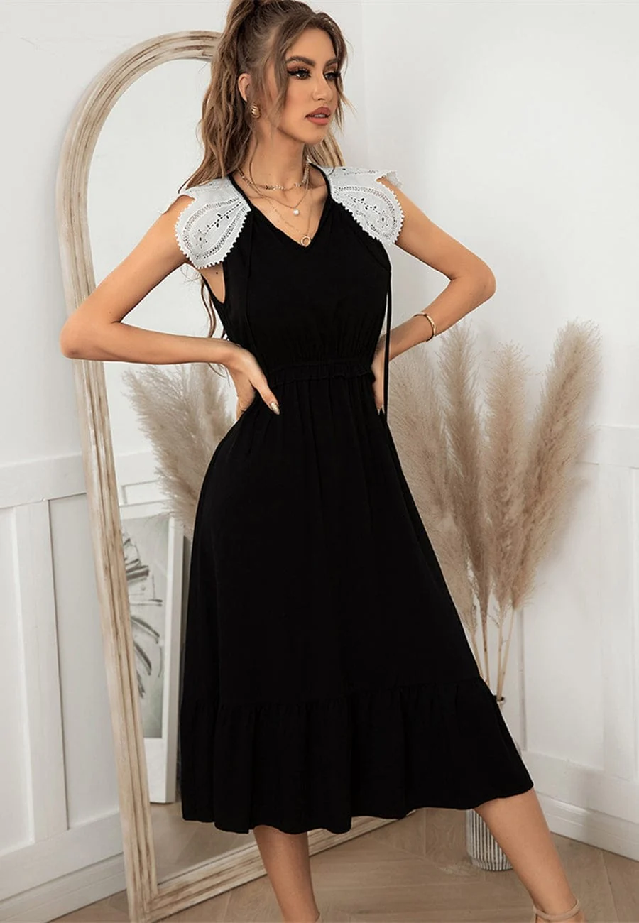 Tie Neck Scallop Lace Dress - Image 3