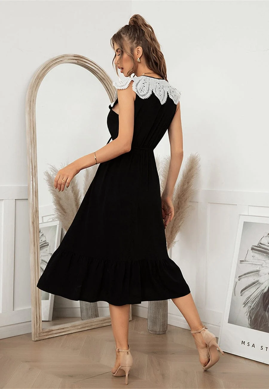 Tie Neck Scallop Lace Dress - Image 5