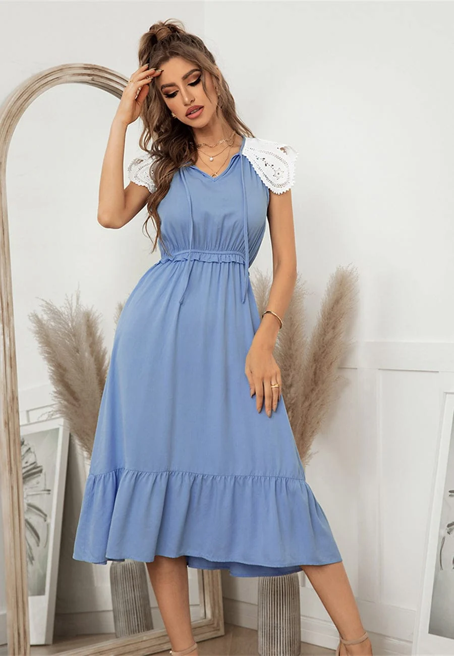 Tie Neck Scallop Lace Dress - Image 6