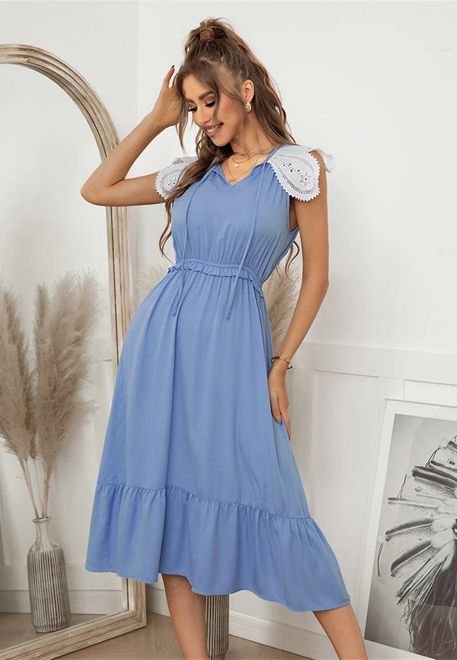 Tie Neck Scallop Lace Dress - Image 7