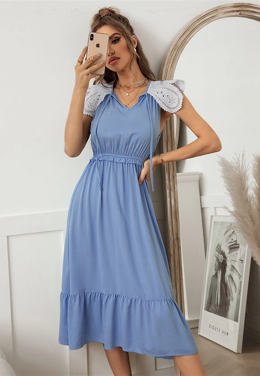 Tie Neck Scallop Lace Dress - Image 8
