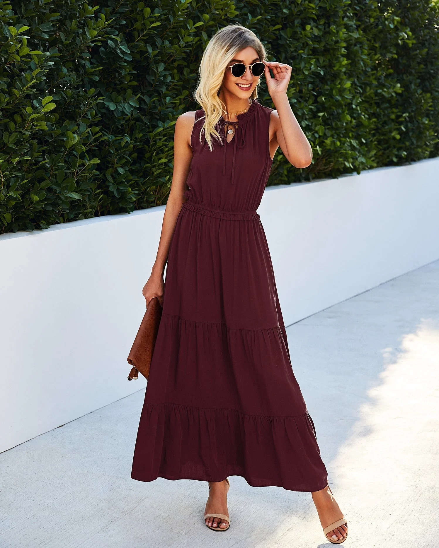 Tie Neck Solid Maxi Dress - Image 10