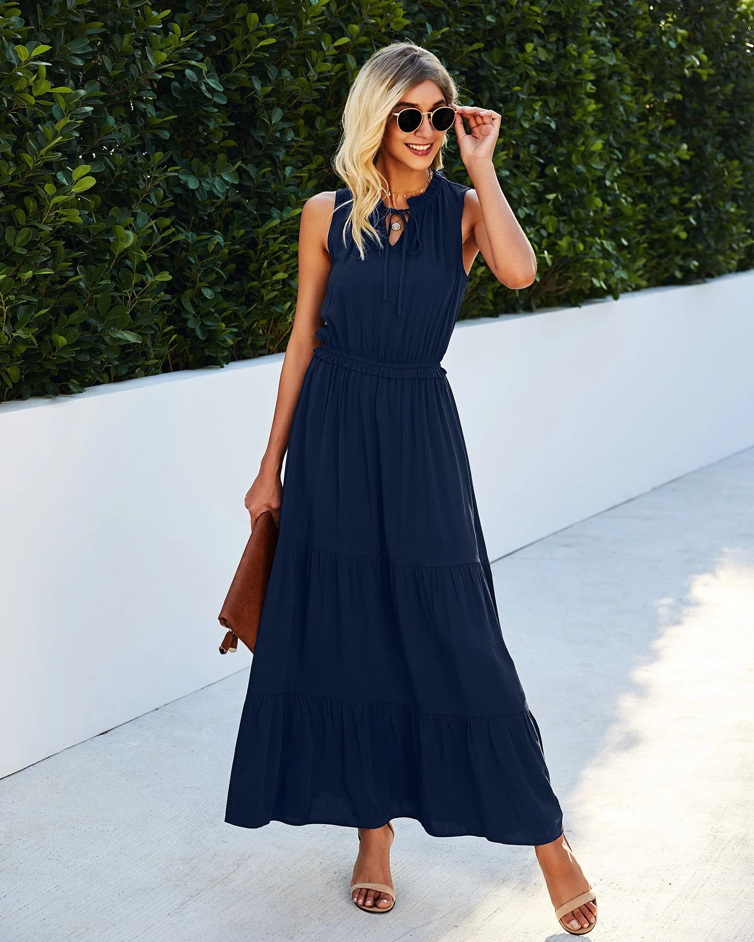 Tie Neck Solid Maxi Dress - Image 11