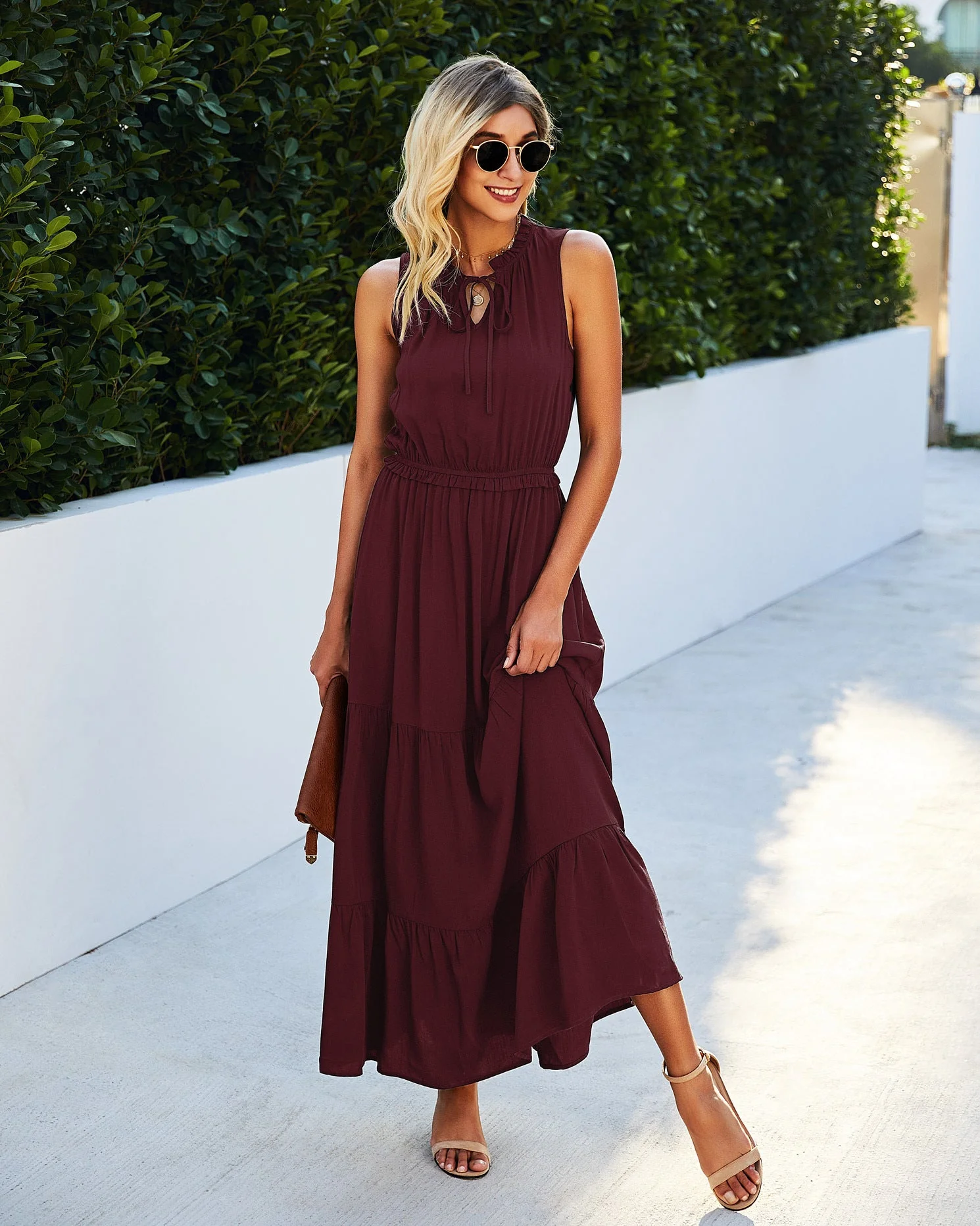 Tie Neck Solid Maxi Dress - Image 16