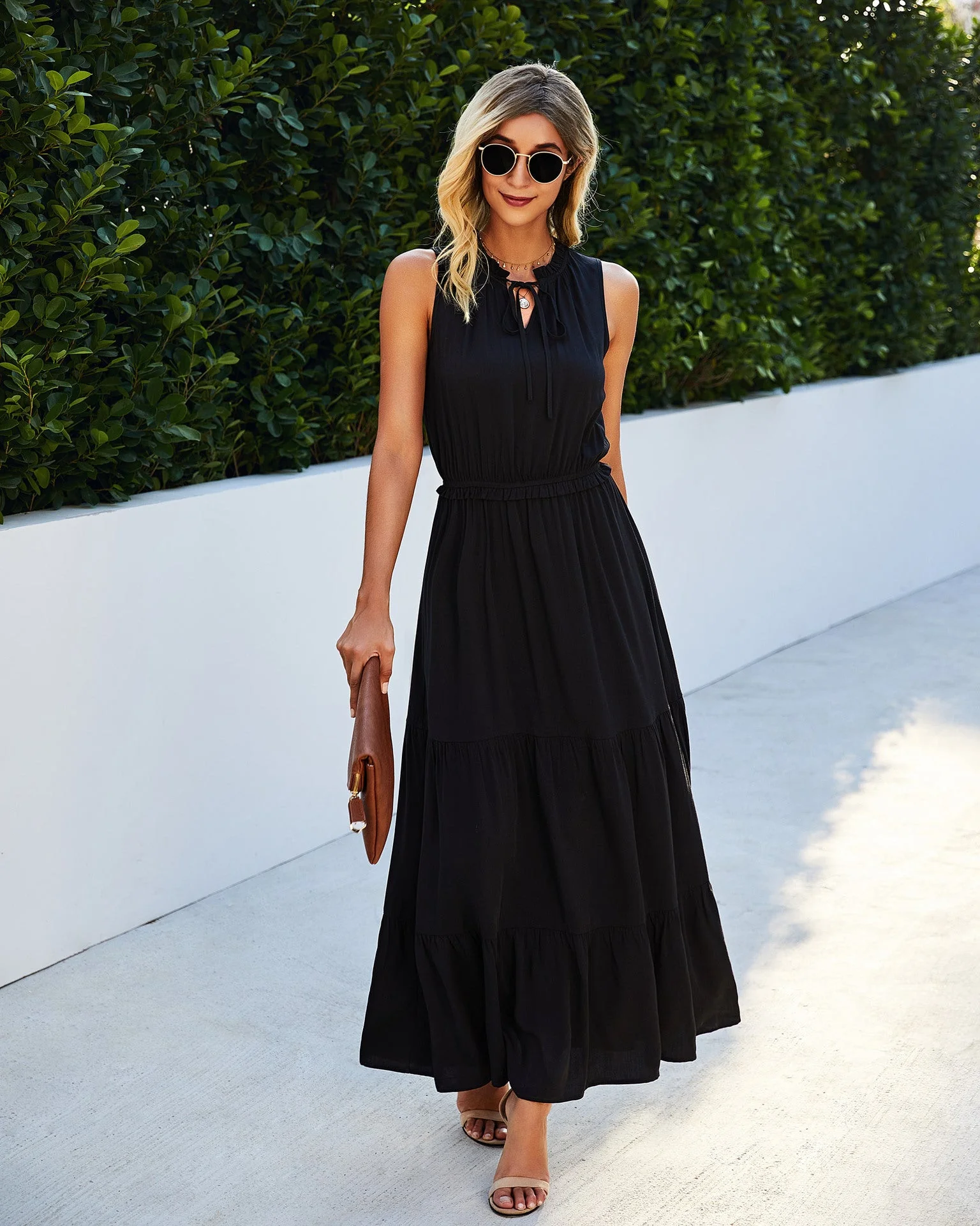 Tie Neck Solid Maxi Dress - Image 17