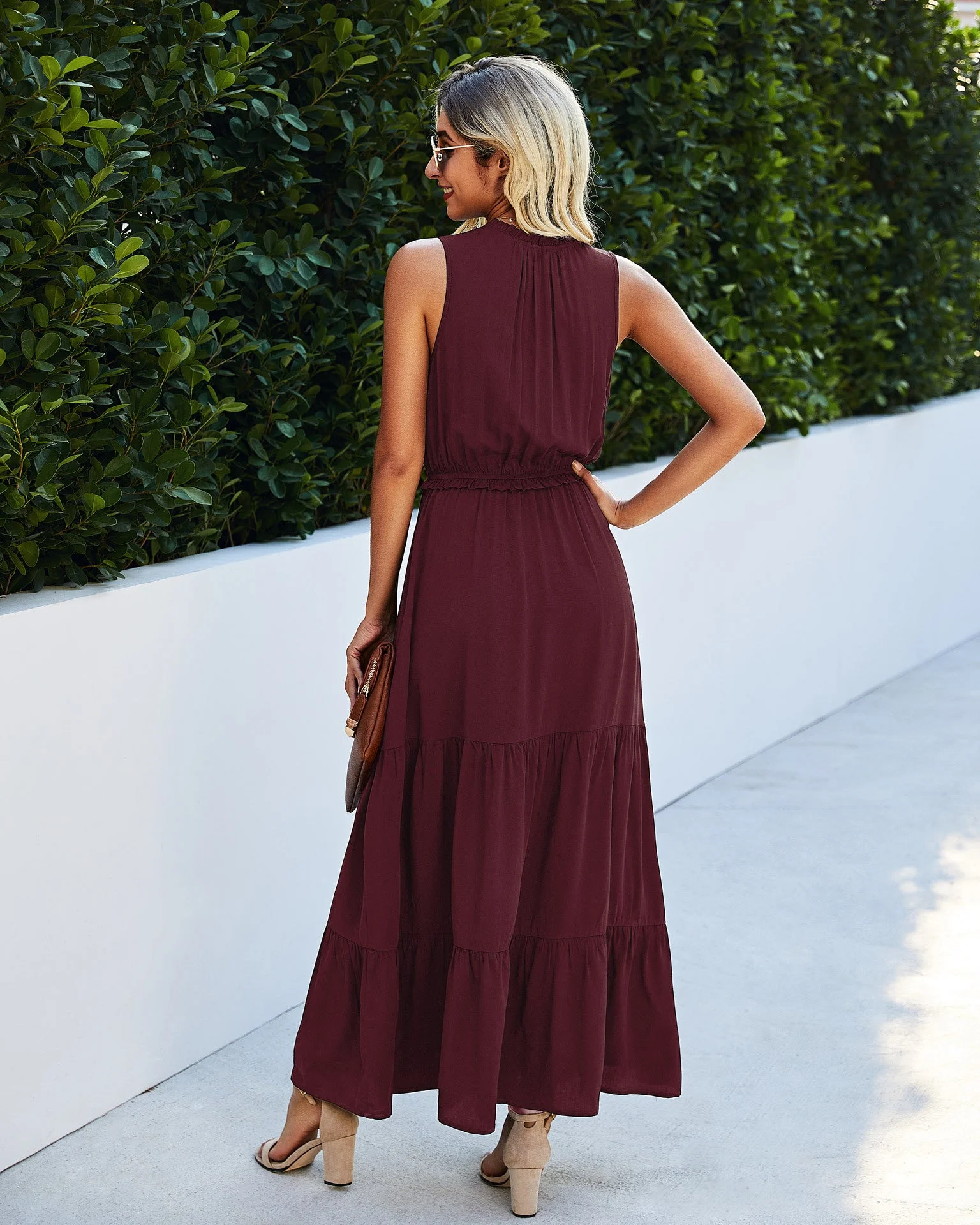 Tie Neck Solid Maxi Dress - Image 18